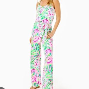 Tropical Print Sleeveless Jumpsuit